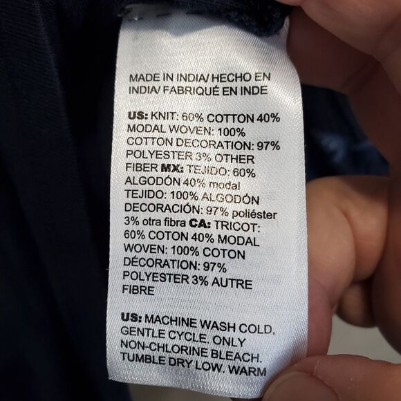 Chico’s Navy Cotton/Modal Floral Embroidered Balloon Sleeve Blouse Size 2 Large - Picture 5 of 6